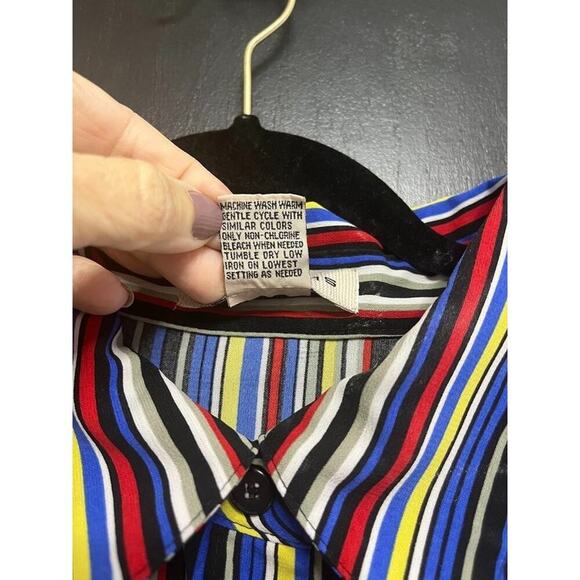 Notations Woman 1X Multicolor Striped Button Front Blouse 3/4 Sleeve - Picture 6 of 9